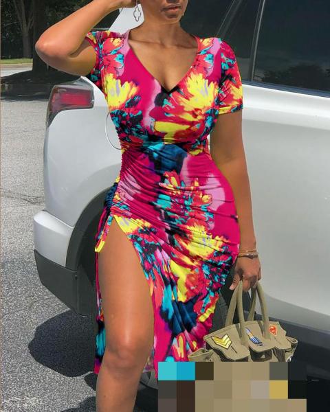 Women's new short-sleeved drawstring dress LZQ5133-2
