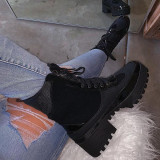 Autumn and winter new style European and American Martin boots belt buckle thick heel short boots large size lace-up ladies boots S631717386753