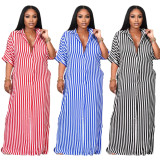 New style long sleeves loose striped shirt long dress HN041