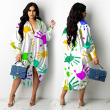 Fashion hem drawstring palm print dress GH 072