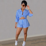 Women's striped long sleeve two-piece suit LD81028
