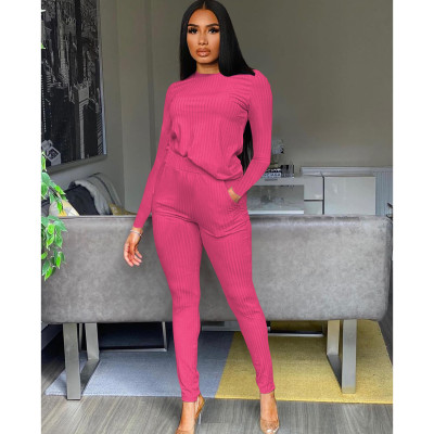 Women's autumn and winter pure color temperament casual two-piece long-sleeved trousers suit FA8103