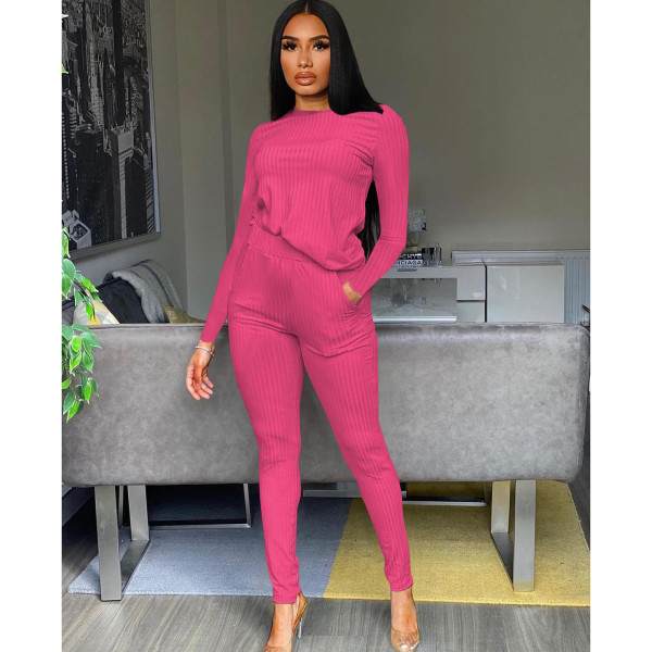 Women's autumn and winter pure color temperament casual two-piece long-sleeved trousers suit FA8103