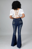 Fall new women's clothing, washed, worn, worn out, slim sexy flared jeans A3286