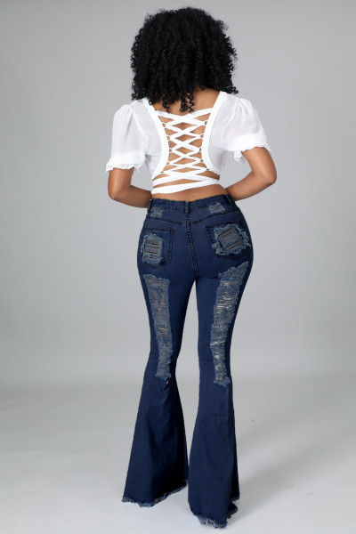 Fall new women's clothing, washed, worn, worn out, slim sexy flared jeans A3286