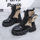 Solid color pocket boots women's leather boots 43 large size thick bottom low tube lace-up rider boots S652238610772