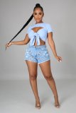 New women's clothes, washed and worn, sexy casual denim shorts with holes A3284