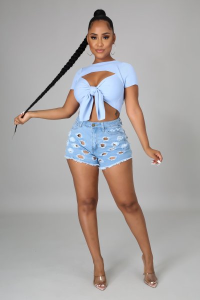New women's clothes, washed and worn, sexy casual denim shorts with holes A3284
