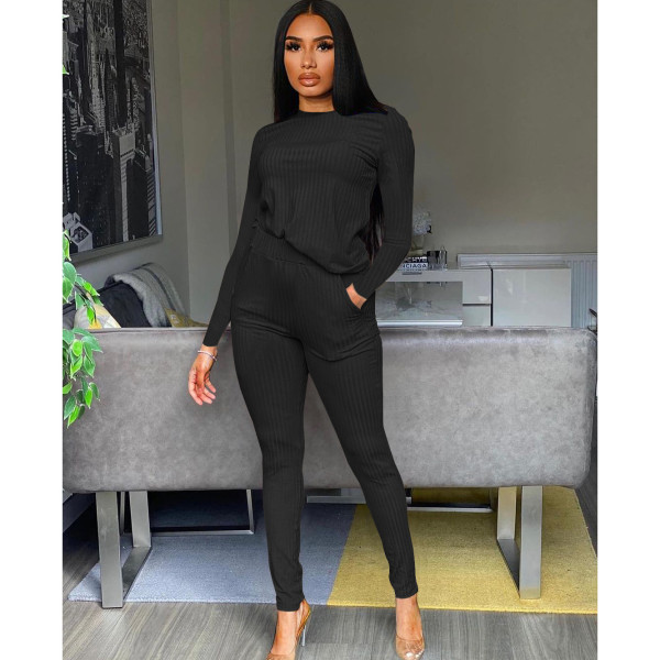 Women's autumn and winter pure color temperament casual two-piece long-sleeved trousers suit FA8103