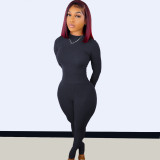 Women's 2021 autumn and winter new style solid color pitted thread long-sleeved two-piece suit TC095