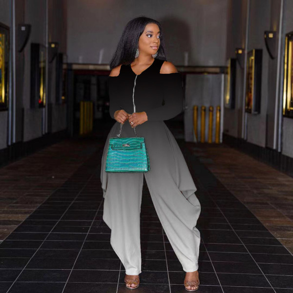 Gradient casual zipper loose jumpsuit AC9115