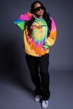 Women's colorful tie-dye colorful fashion loose sweater street graffiti pullover casual hoodie A1126