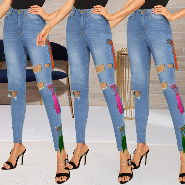 Fashion creative ripped fringed jeans PD9820