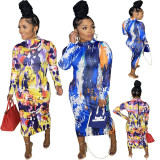New fashion colorful tie-dye printing casual dress A5090