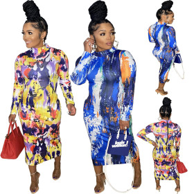 New fashion colorful tie-dye printing casual dress A5090