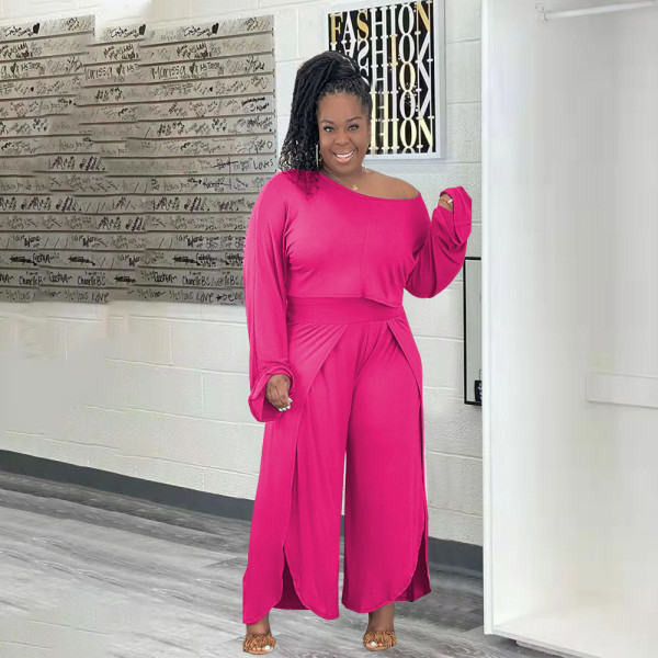Plus size women's sexy features split two-piece solid color two-piece suit PH13258