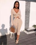 Women's autumn style commuter casual sexy belly strapping V-shoulder 2-piece set SZ6002