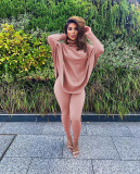 Fashion casual solid color bat sleeve split top trousers two-piece suit M2070