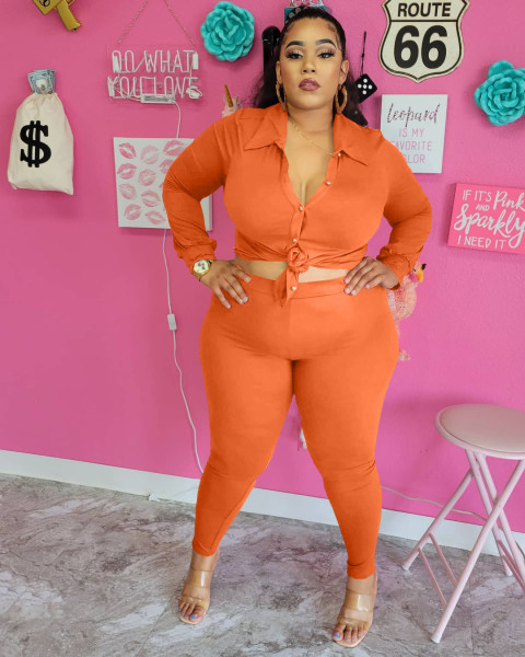 Plus size women's new solid color shirt pants suit BN210