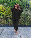 Fashion casual solid color bat sleeve split top trousers two-piece suit M2070