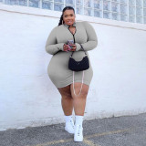 Quality fat lady plus size casual women's small pit strip solid color zipper dress PH13263