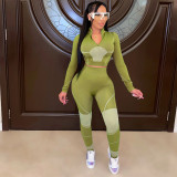 Women's digital thread positioning printing zipper V-neck sports fashion 2-piece set SZ8187