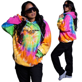 Women's colorful tie-dye colorful fashion loose sweater street graffiti pullover casual hoodie A1126