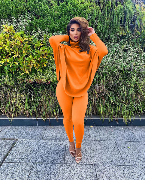 Fashion casual solid color bat sleeve split top trousers two-piece suit M2070