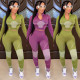 Women's digital thread positioning printing zipper V-neck sports fashion 2-piece set SZ8187
