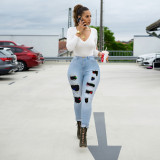 Autumn and winter new women's fashion slim stitching jeans TB9812