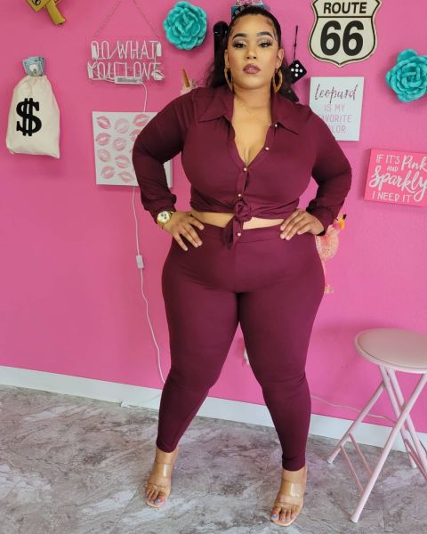 Plus size women's new solid color shirt pants suit BN210