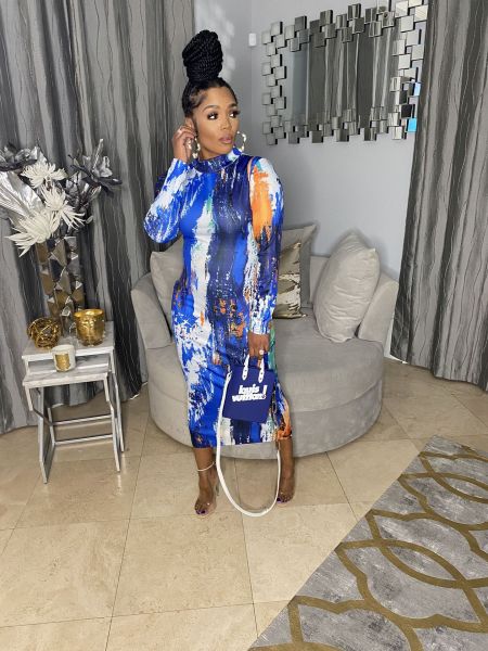 New fashion colorful tie-dye printing casual dress A5090