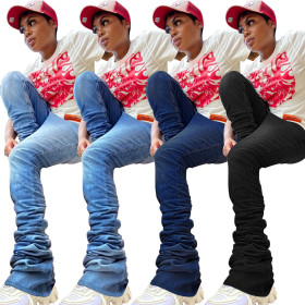Women's high-waist slim-fit fashion denim pile pants PT7142