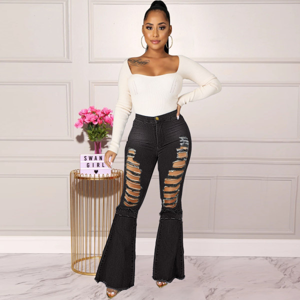 Women's high-waist slim-fit denim bootcut pants PD9795