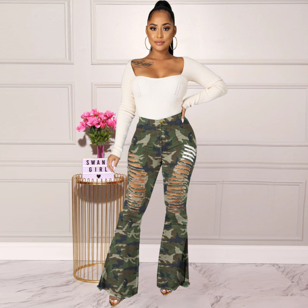 Women's high-waist slim-fit denim bootcut pants PD9795