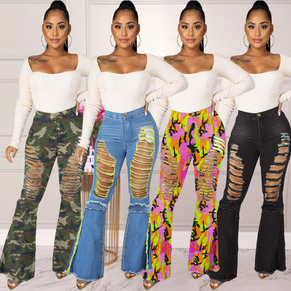 Women's high-waist slim-fit denim bootcut pants PD9795