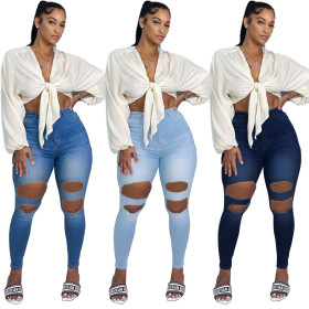 Plus size women's fashion trendy ripped jeans PD9773