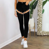 Women's high-rise slim-fit sexy lace-up jeans PD9628