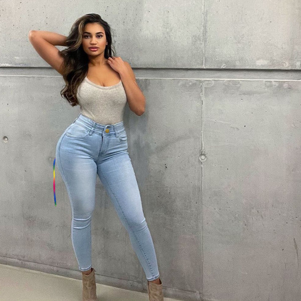 Plus size women's high-rise slim-fit strappy jeans FL9769