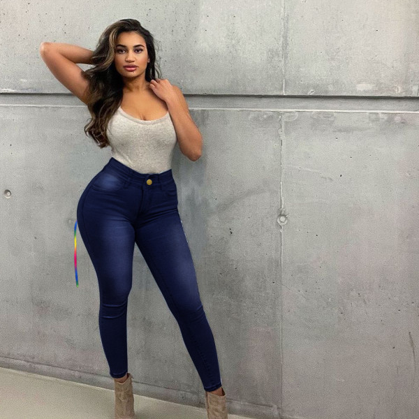 Plus size women's high-rise slim-fit strappy jeans FL9769