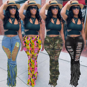Women's fashion trend ripped fringed jeans PT7063