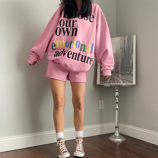Casual women's effective emotional color letter printing Japanese sweater and trousers suit YJ21097DG
