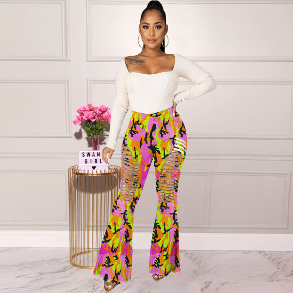 Women's high-waist slim-fit denim bootcut pants PD9795