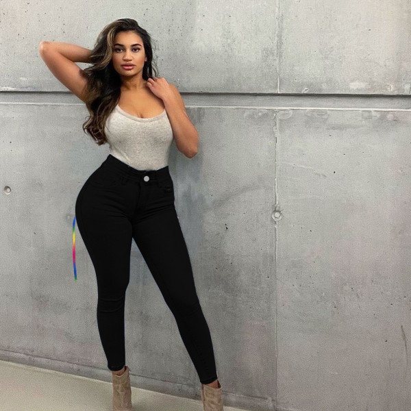 Plus size women's high-rise slim-fit strappy jeans FL9769