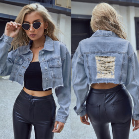 Women's Creative Leopard Print Stitching Denim Short Jacket TB9835