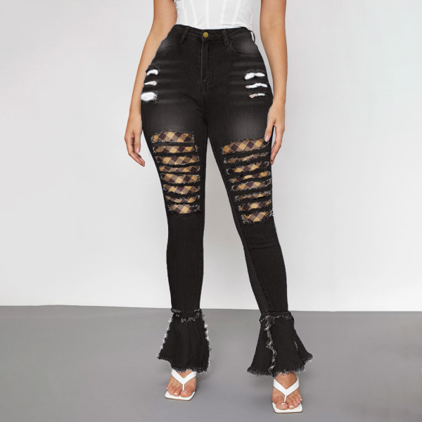 Women's fashion trend stitching jeans TB9776