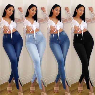 New women's high-rise slim-fit split jeans PT8951