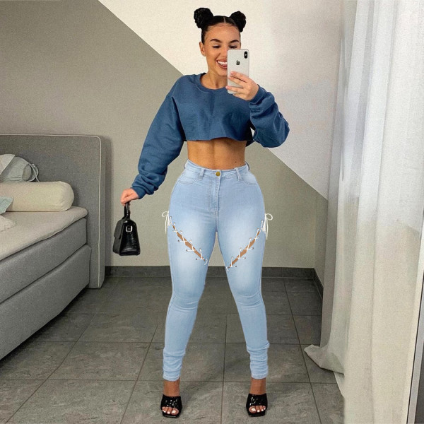 Women's fashion slim high stretch ripped jeans PD9821