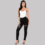 Knee hole slim-fit multicolor small foot pants beggar pants women jeans 10069