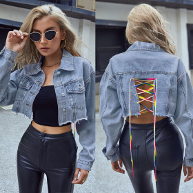 Women's Fashion Creative Bandage Denim Short Jacket PD9801